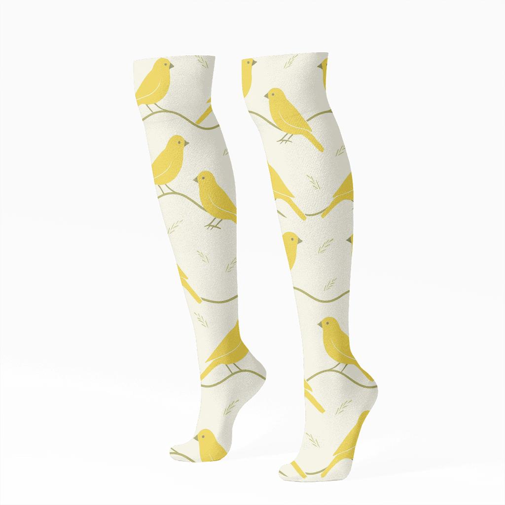 Canary Song Curve Waves On Cream Ivory Background premium sports knee-high socks