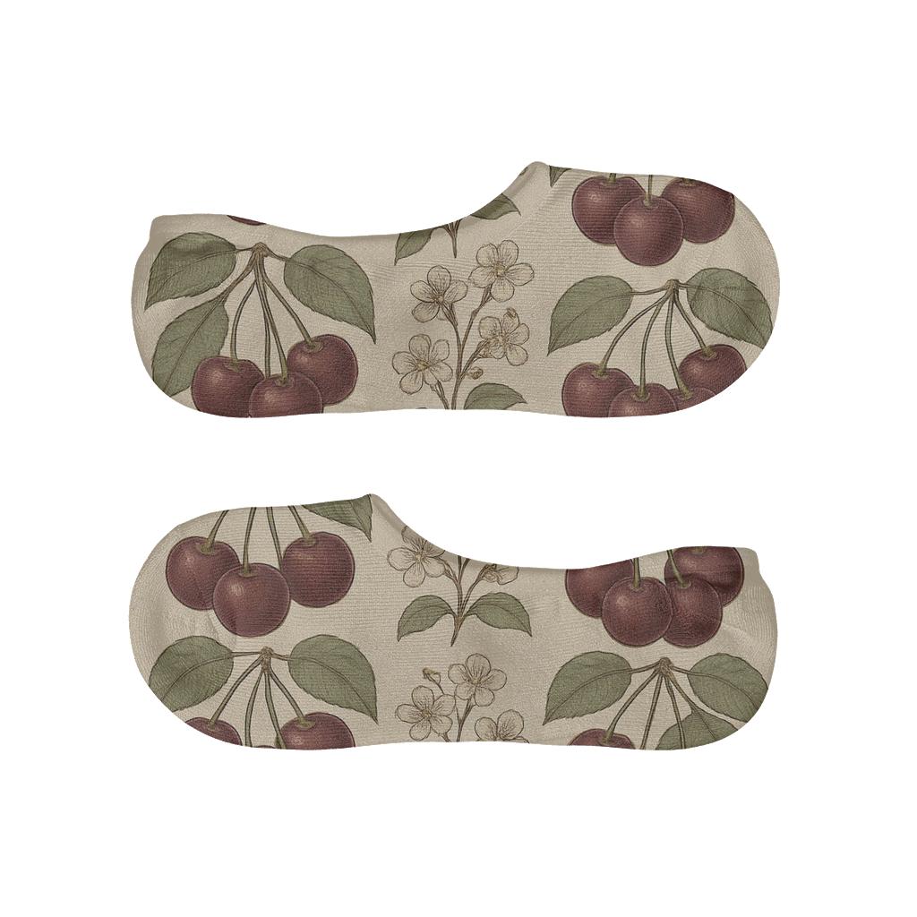 Vintage Botanical Poster Repeat, Deep Maroon Cherry breathable seamless no-show sockscustom no-show socks