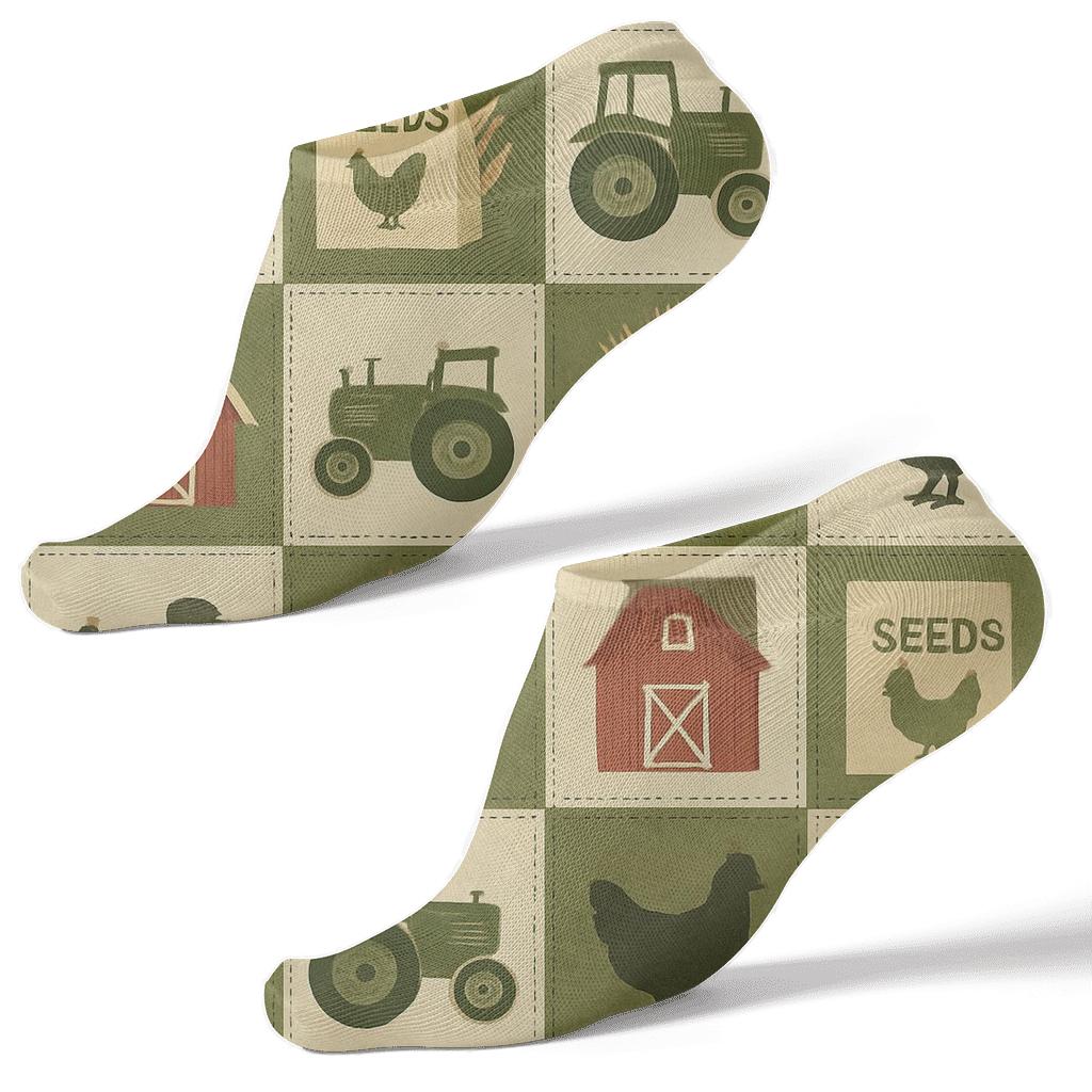 Patchwork Quilt Tiles, Farmer Field Collage stylish athletic ankle socks