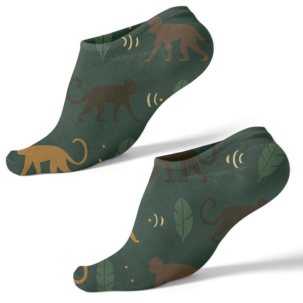 Jungle Sound Waves Pattern With Monkey Silhouettes comfortable cotton ankle socks