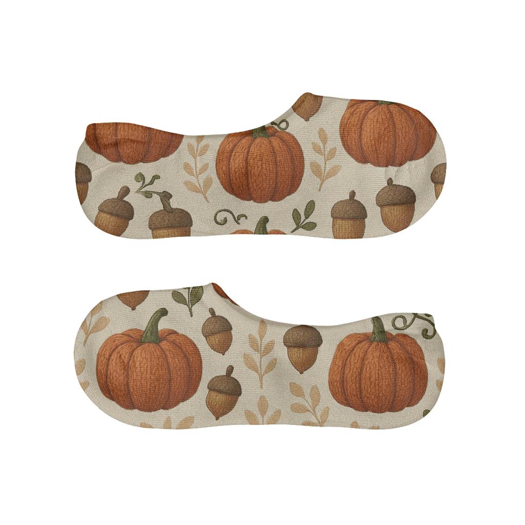 Knitted Pumpkin Patch Mirror Tiles On Creamy Beige Background designer print no-show socks