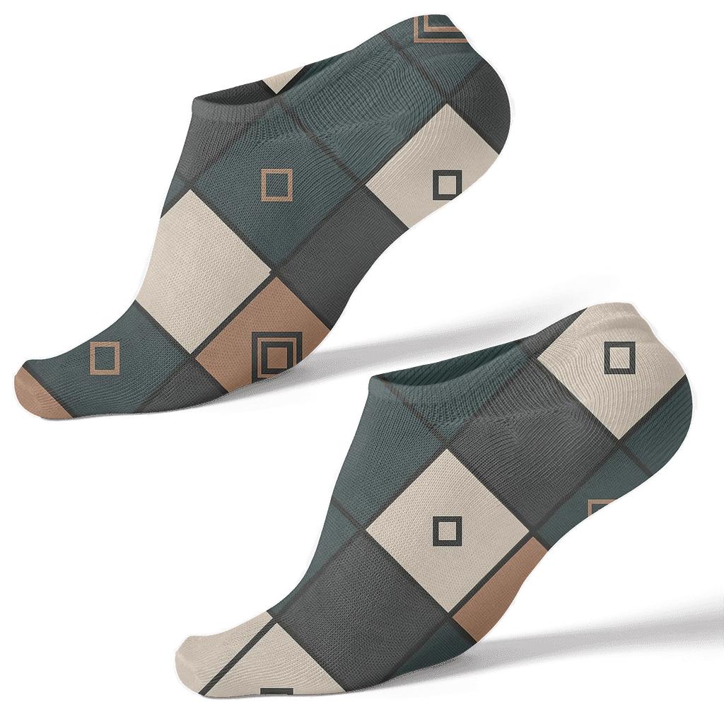 Diagonal Diamond Check With Micro Herringbone Tiles On Charcoal designer print ankle socks
