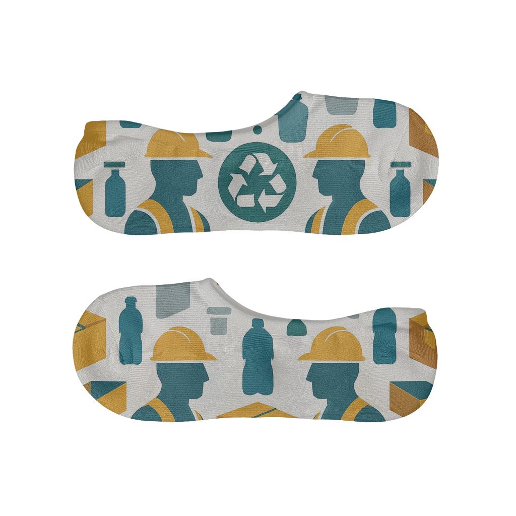Mirrored Pair Design With Recycling Plant Worker Silhouettes comfortable invisible socks