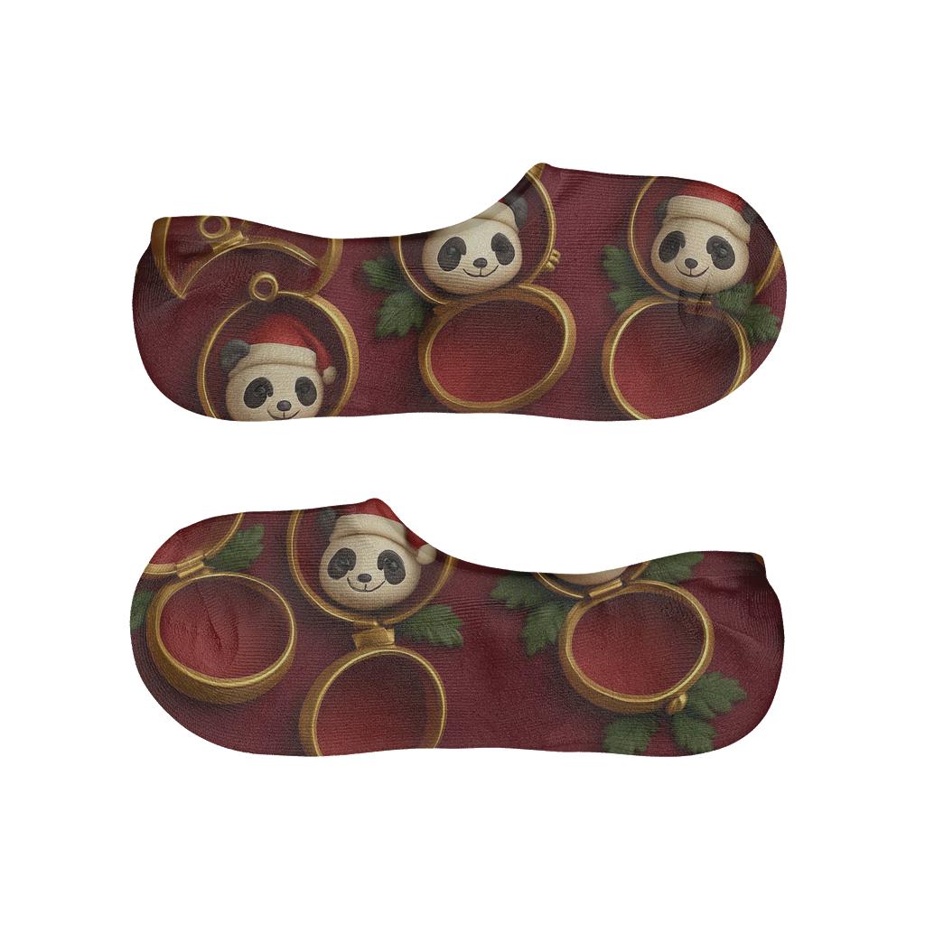 3D Ornament Panda Medallion Lattice On Burgundy Background anti-slip no-show socks