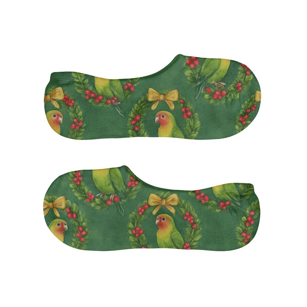 Festive Parrot Wreath Circular Repeat On Forest Green Background trendy no-show sock styles