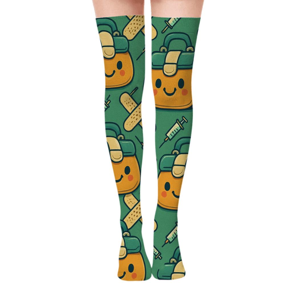 Doctor Bag Lattice On Hospital Green trendy patterned over-the-knee socks