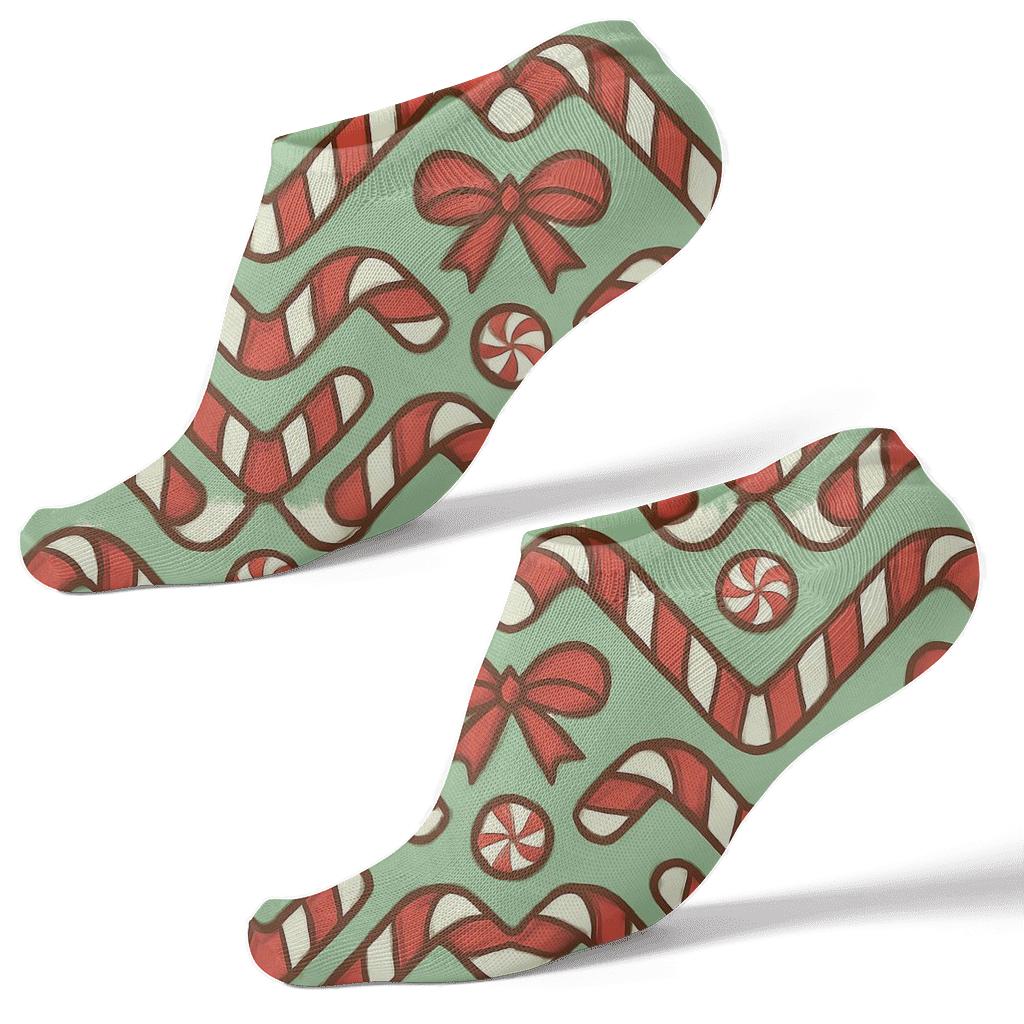 Candy Canes Chevron Bands On Peppermint Mint Field soft everyday ankle socks