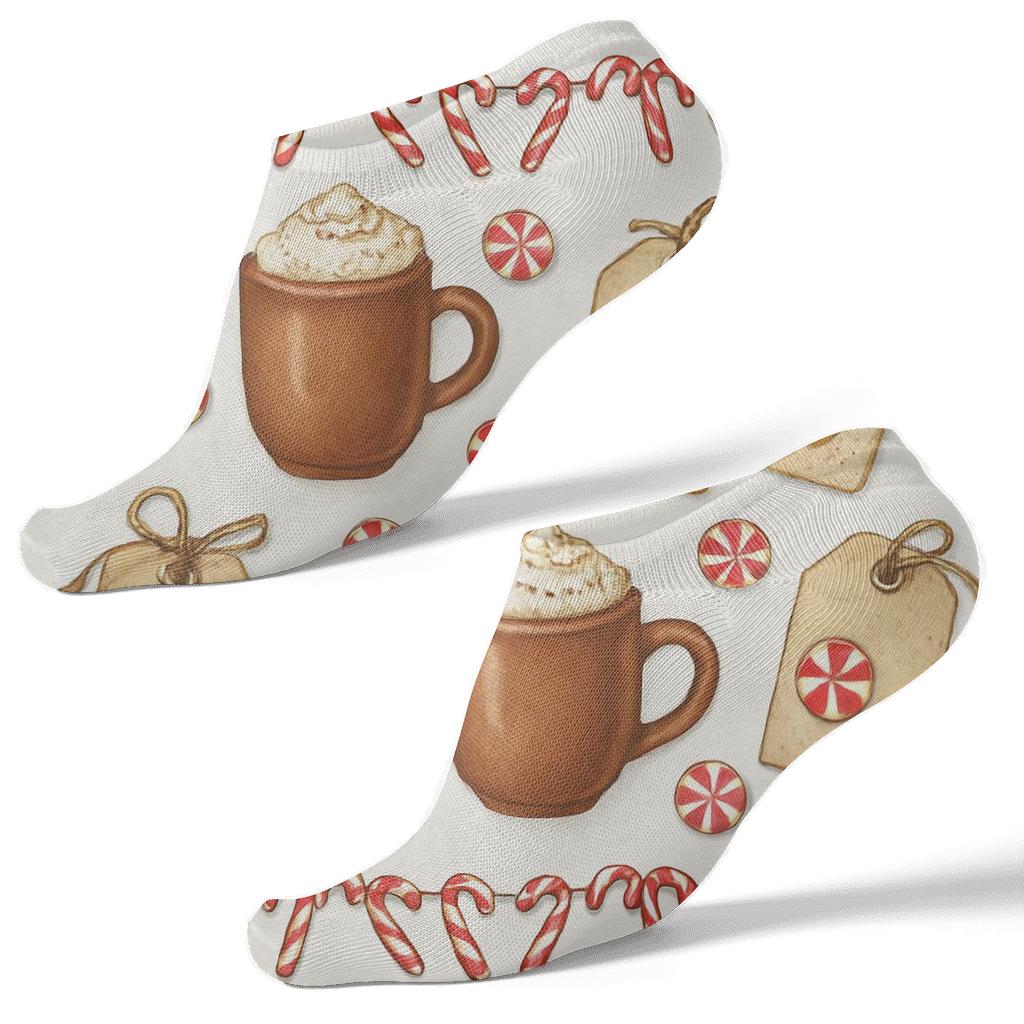 Festive Collage Candy Canes Garland Border Wrap premium sports ankle socks
