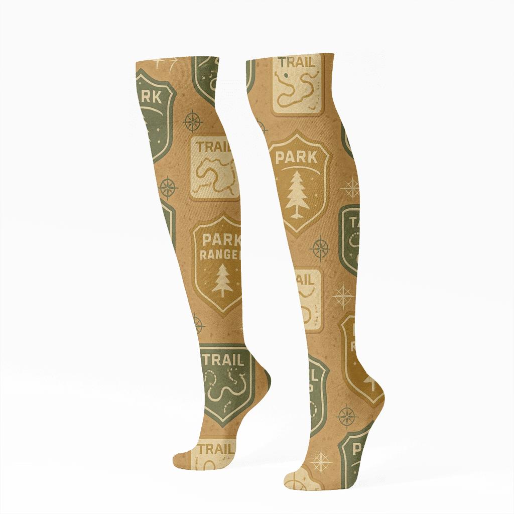 Vintage Trail Badge Lattice Park Ranger comfortable cotton knee-high socks