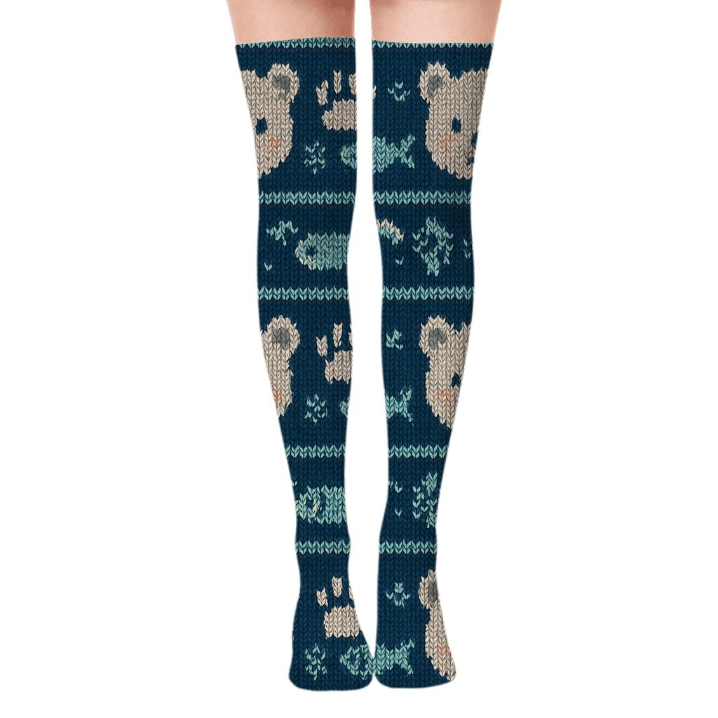 Polar Bear Knit Illusion Snow Party Bands premium cozy over-the-knee socks