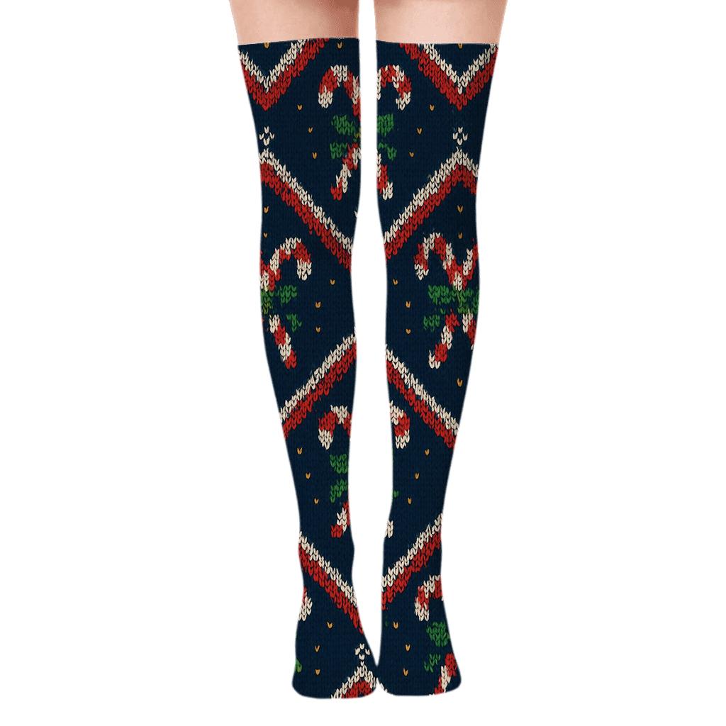 Candy Cane Chevron In Holiday Knit personalized over-the-knee socks