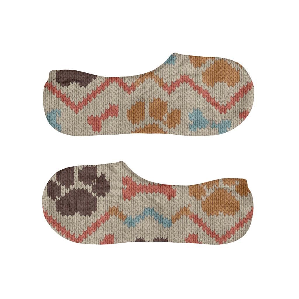 Knitted Dog Paw Chevron Blanket Repeat designer print no-show socks