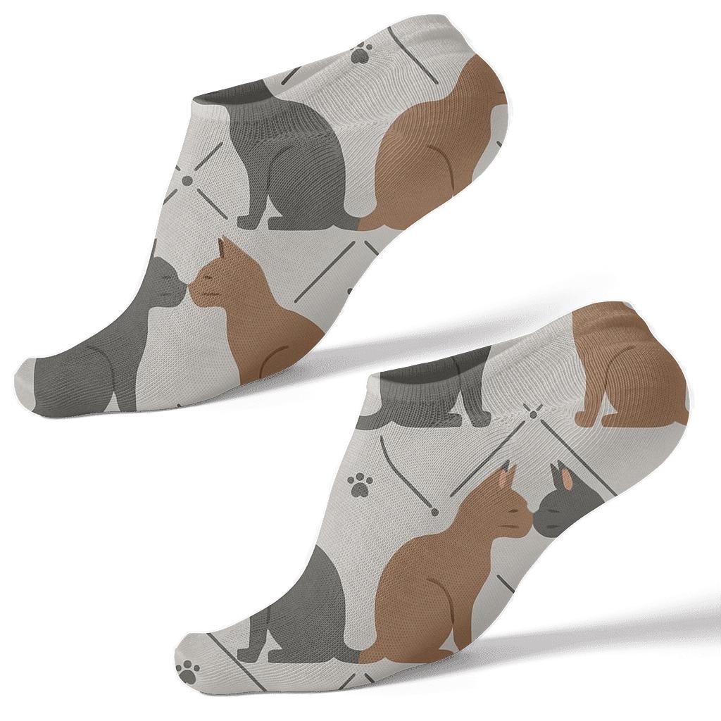 Botanical Chic Silhouettes With Cat In Mirrored Lattice premium sports ankle socks