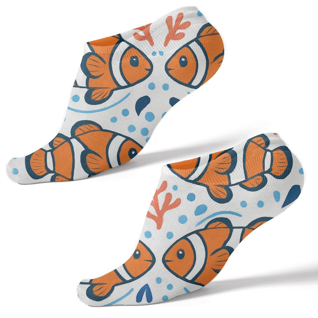 Clownfish With Bubble Halo Pattern, Fish Edition premium sports ankle socks