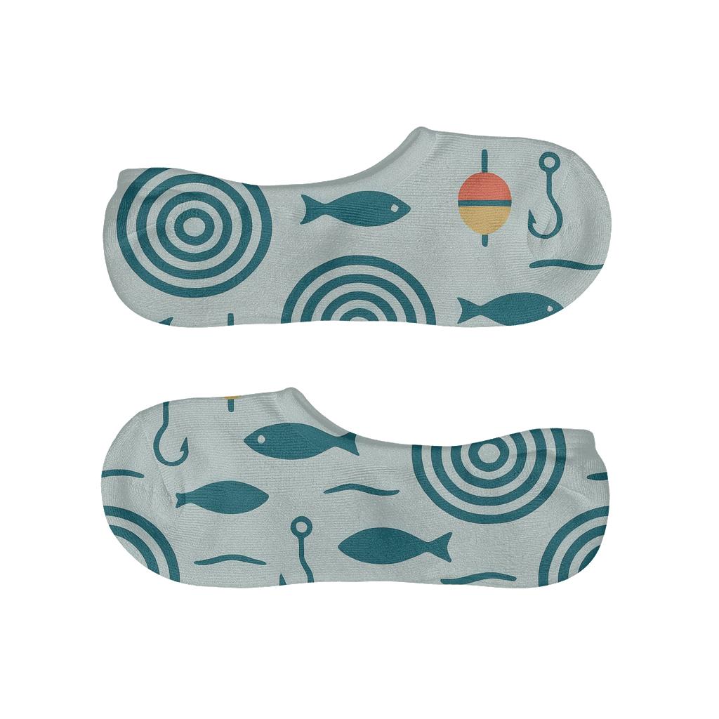 River Ripple Lattice With Fisher Icons designer printed no-show socks