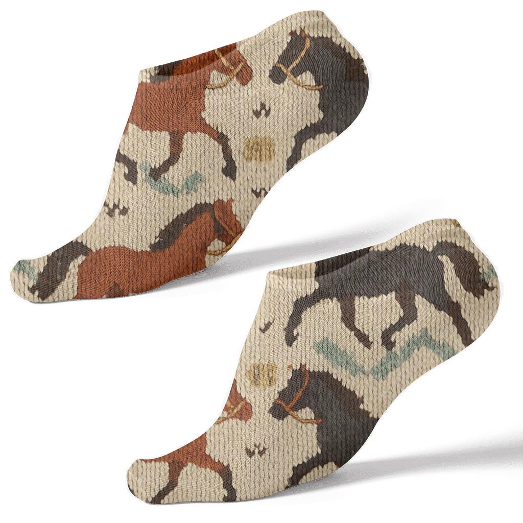 Knitted Pasture Tapestry With Horse Motif premium sports ankle socks