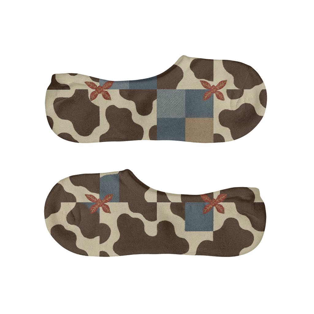 Denim Patchwork Cow Spot Weave With Bandana Knots trendy no-show sock styles