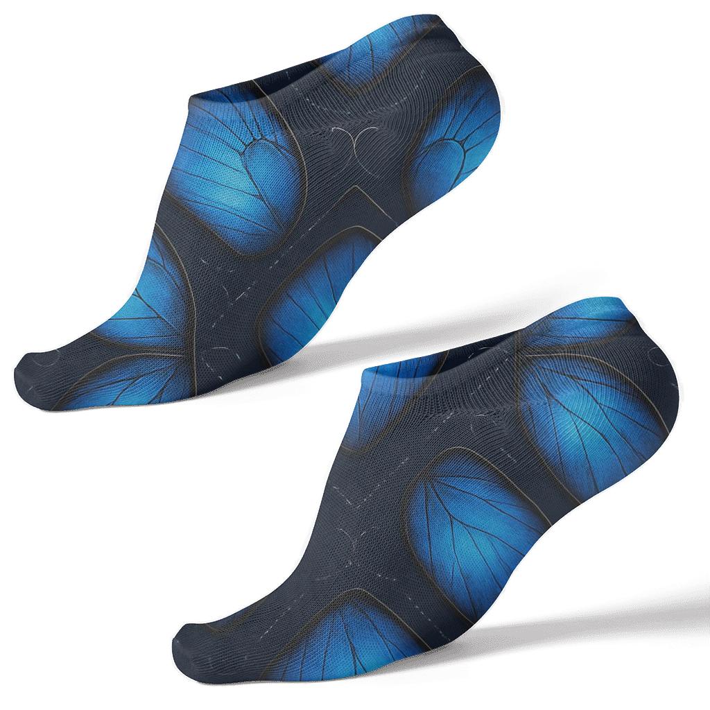 Iridescent Morpho Wing Vein Lattice On Midnight Navy designer print ankle socks