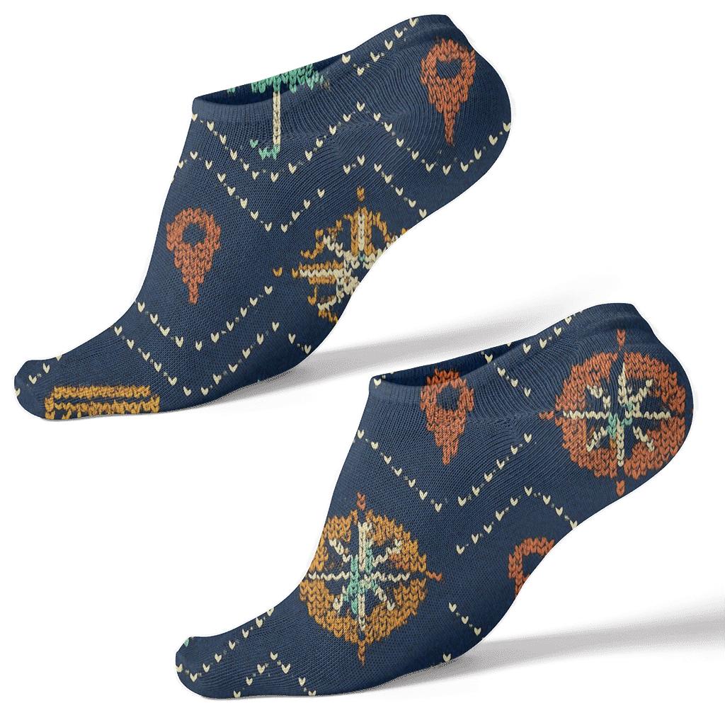 Tour Guide Compass Rose Chevron unique graphic ankle socks