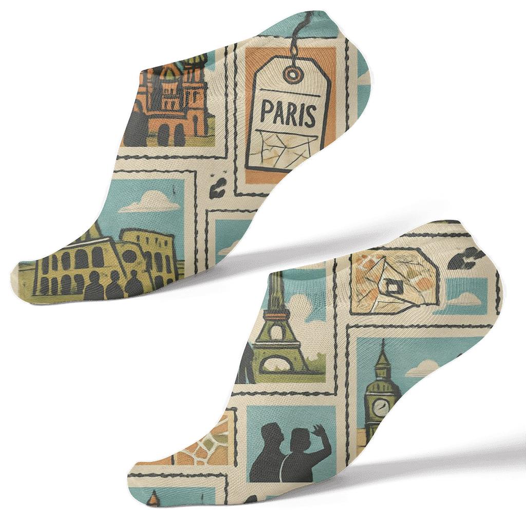 City Sticker Mosaic With Tour Guide Icons stylish athletic ankle socks