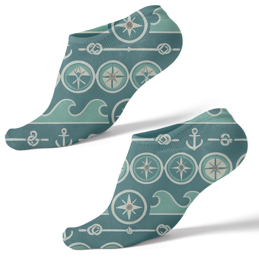 Compass And Wave Bands Ship Captain Crafted trendy patterned ankle socks
