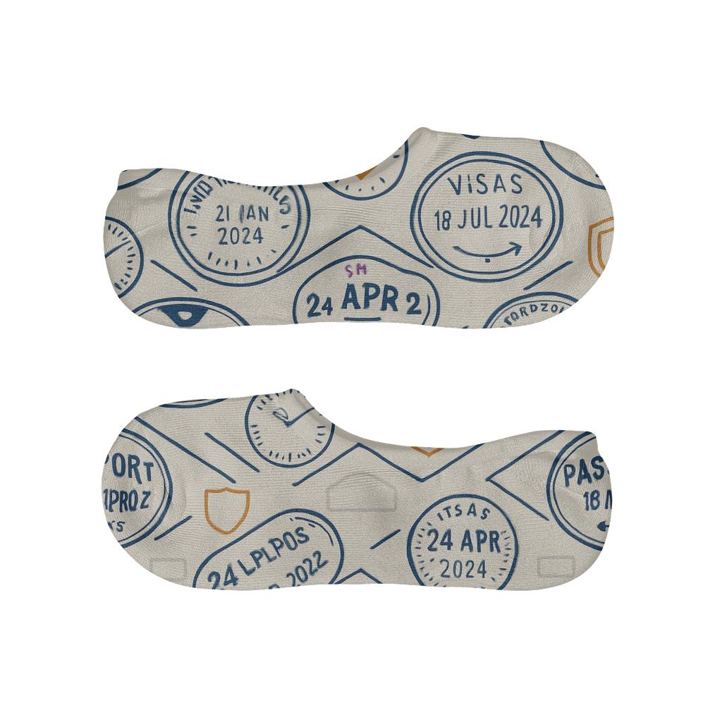 Passport Stamp Chevron With Customs Officer Icons designer printed no-show socks