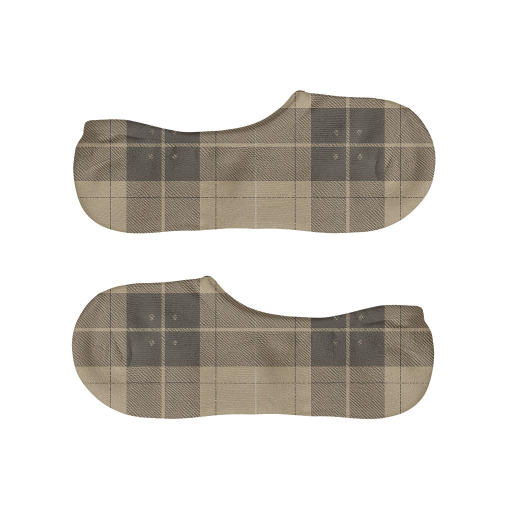 Muted Sand And Charcoal Plaid Check Blocks With Stripe Overlay Rhythm anti-slip no-show socks