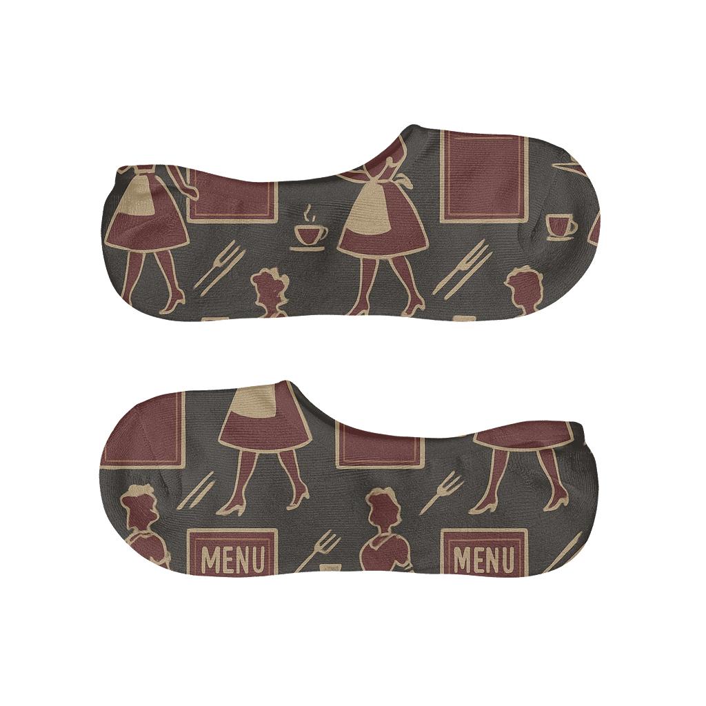 Vintage Menu Lattice With Waitress Silhouette personalized invisible socks