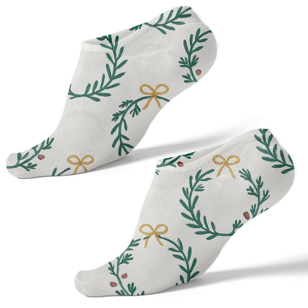 Wreath Repeat Pattern With Evergreen Branches custom ankle socks