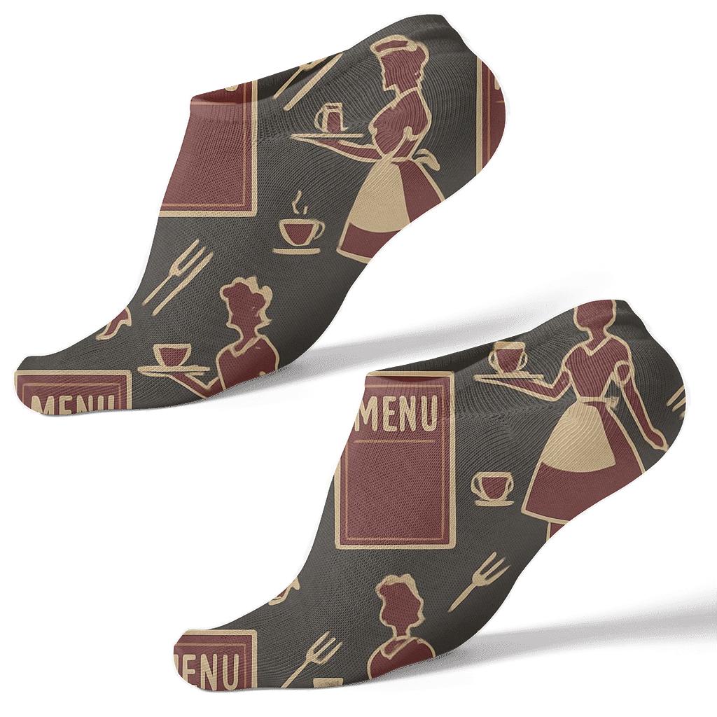 Vintage Menu Lattice With Waitress Silhouette designer print ankle socks