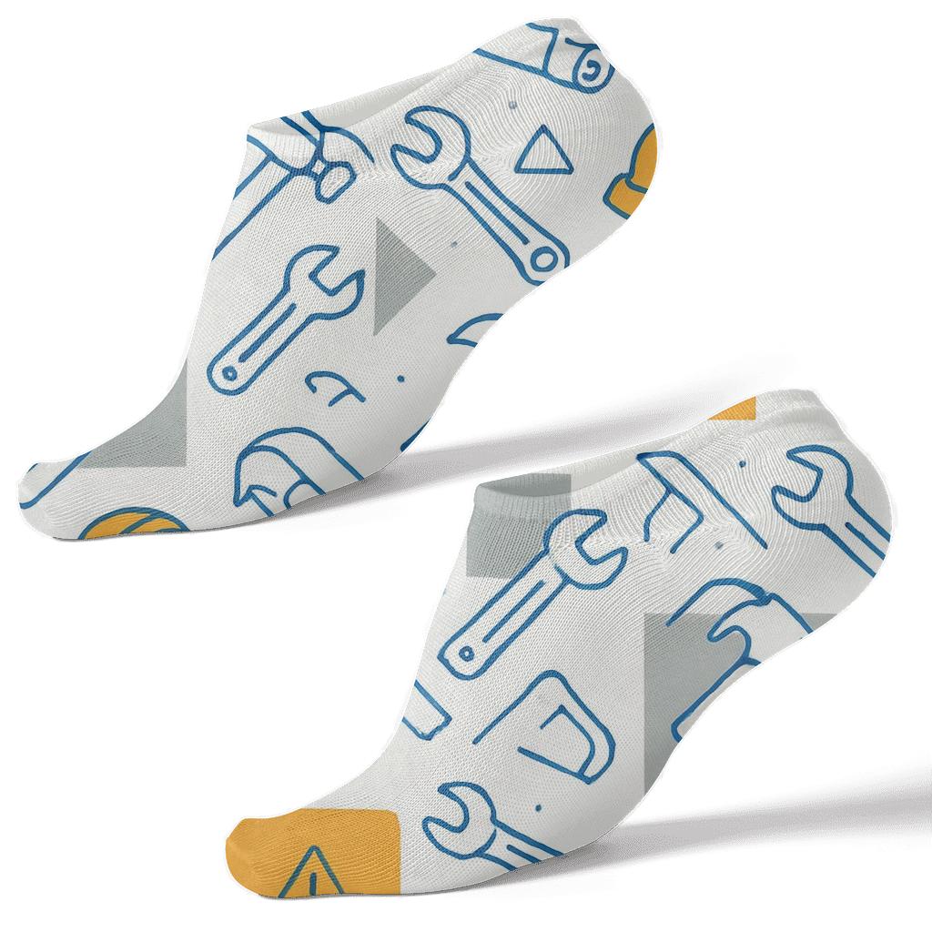 Blueprint Grid With Construction Worker Tools premium sports ankle socks