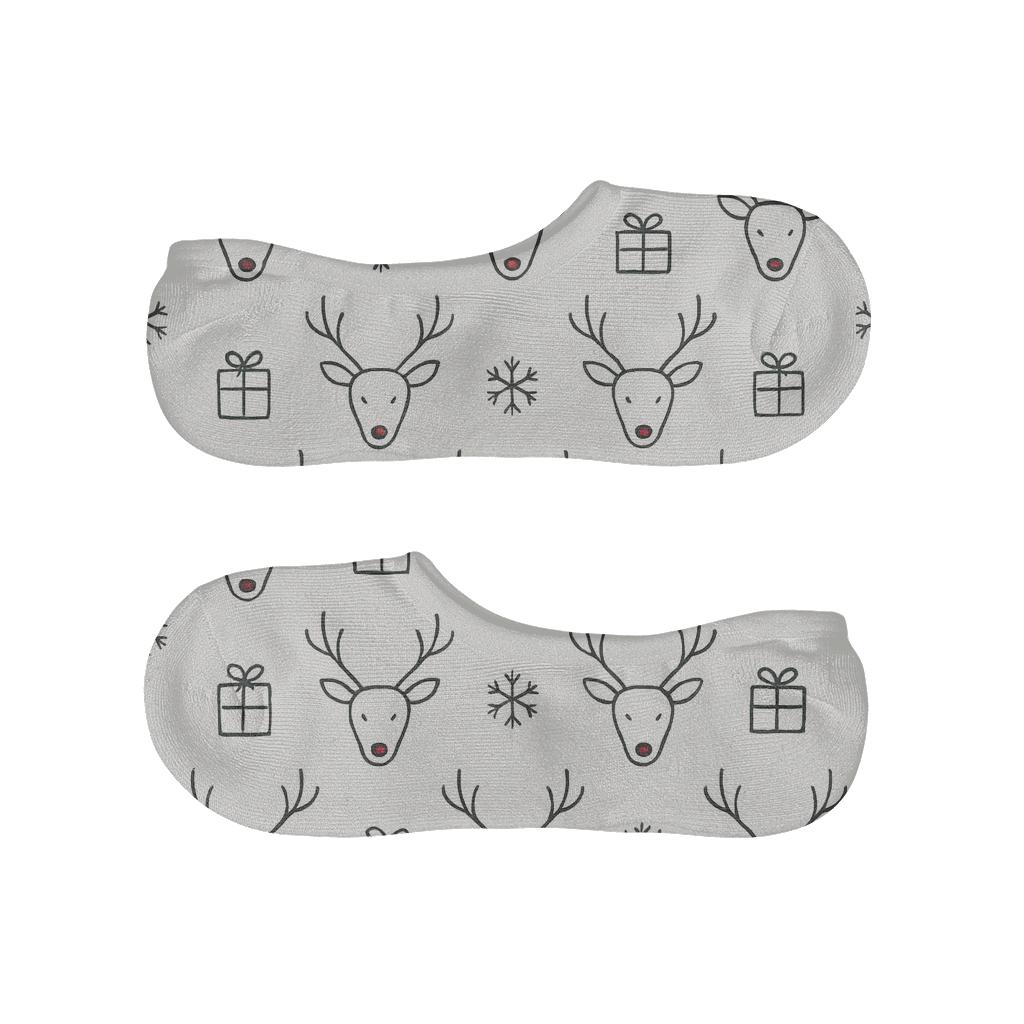 Minimal Reindeer And Snowflake Grid On White Background anti-slip no-show socks