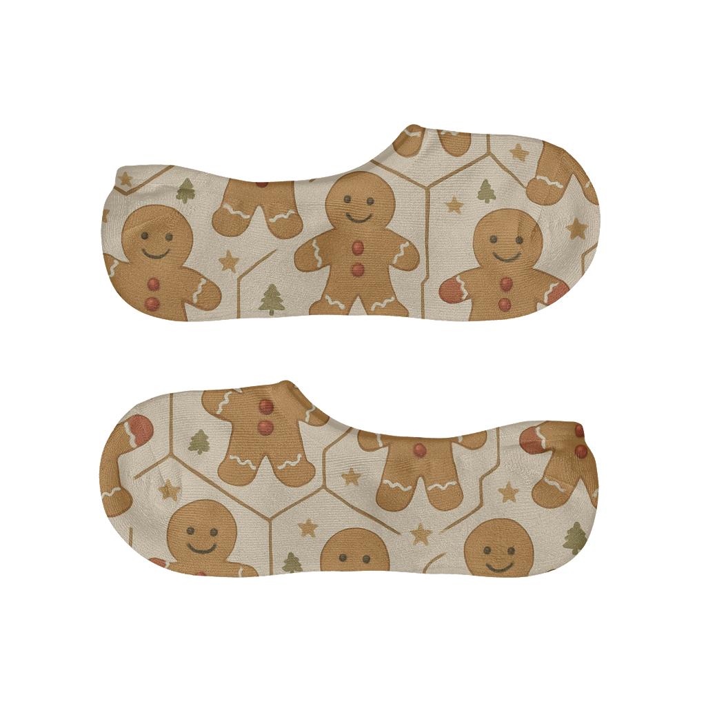 Xmas Gingerbread Hex Tile Parade soft cotton no-show socks