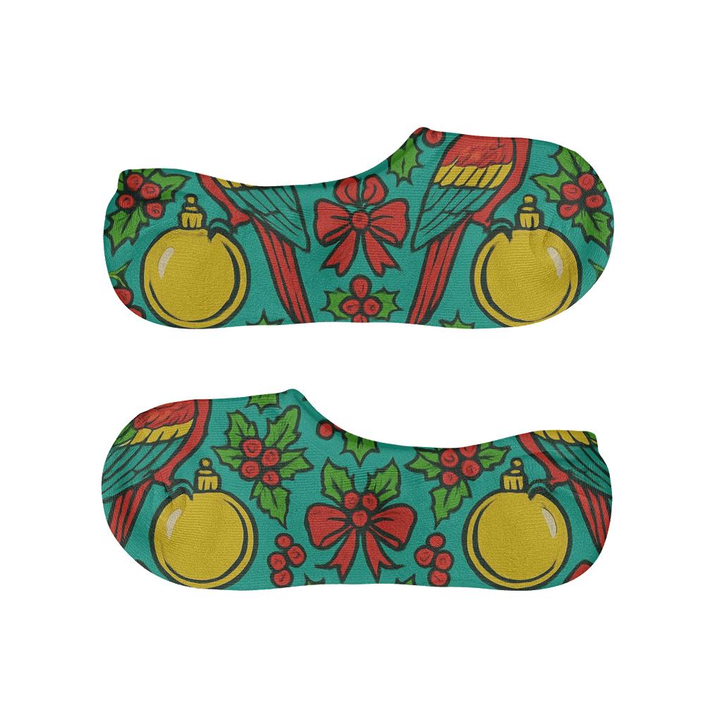 Pop Art Parrot Ornament Tile On Teal Background custom no-show socks