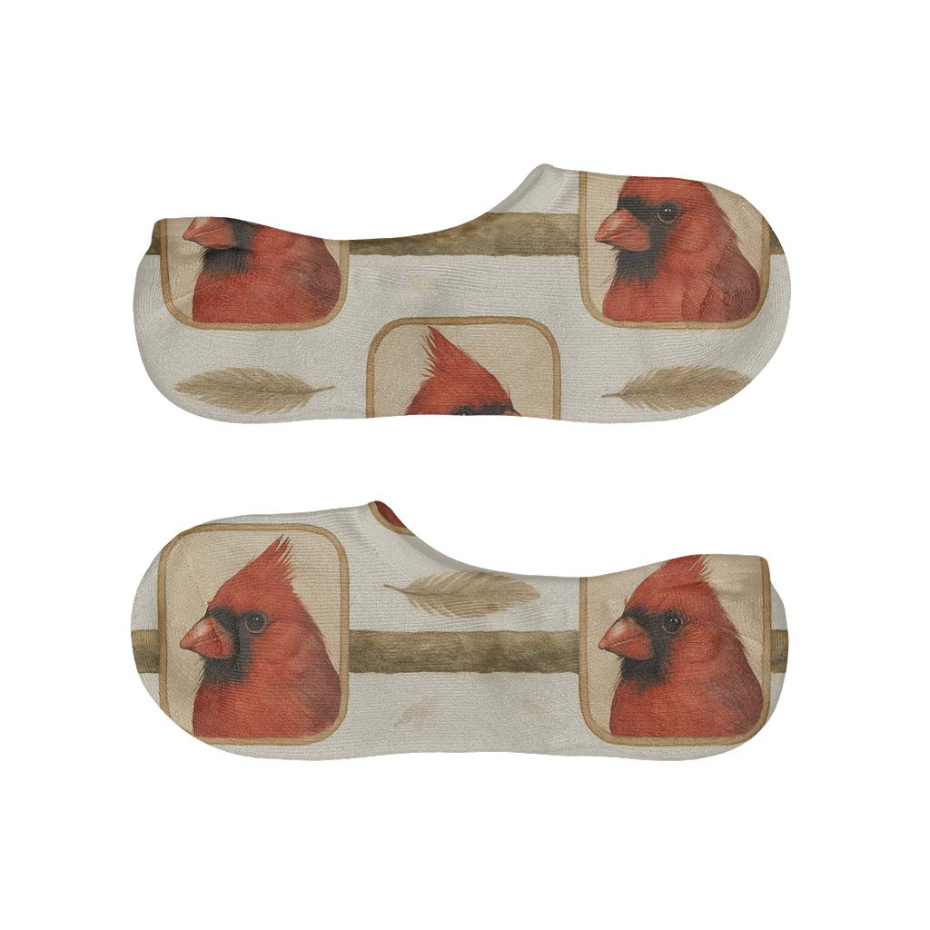 Cardinal Portrait Tiles With Branch Bands On Ivory Background soft cotton no-show socks