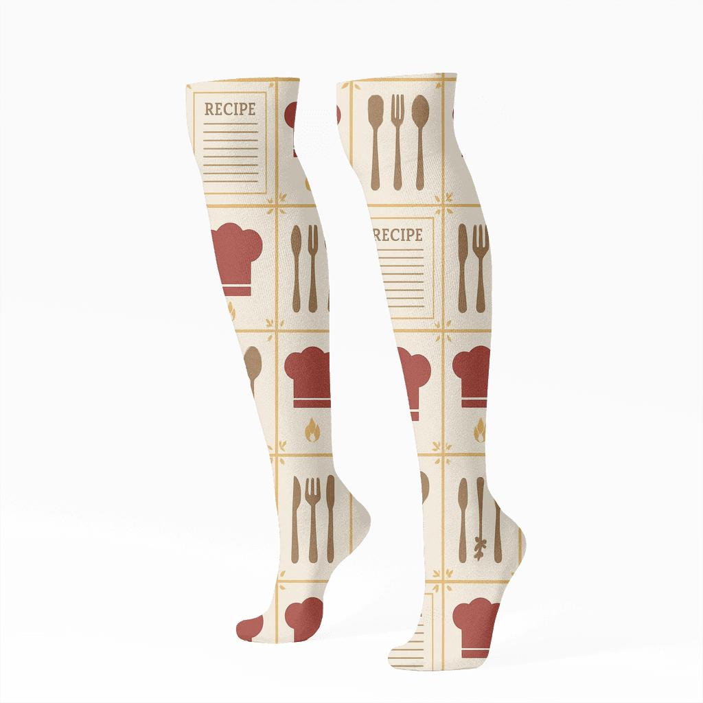 Vintage Recipe Tiles With Chef Motifs custom knee-high socks