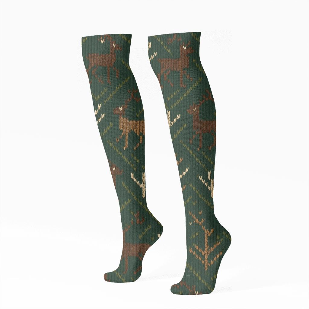 Herringbone Deer Knit Illusion personalized knee-high socks