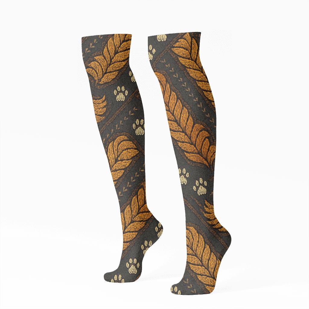Knitted Illusion Lion Mane Chevron comfortable cotton knee-high socks