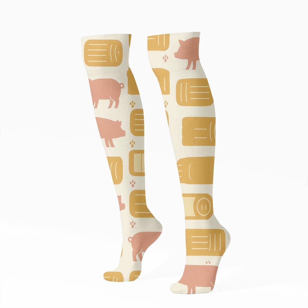 Pig-Silhouette Straw Lattice personalized knee-high socks