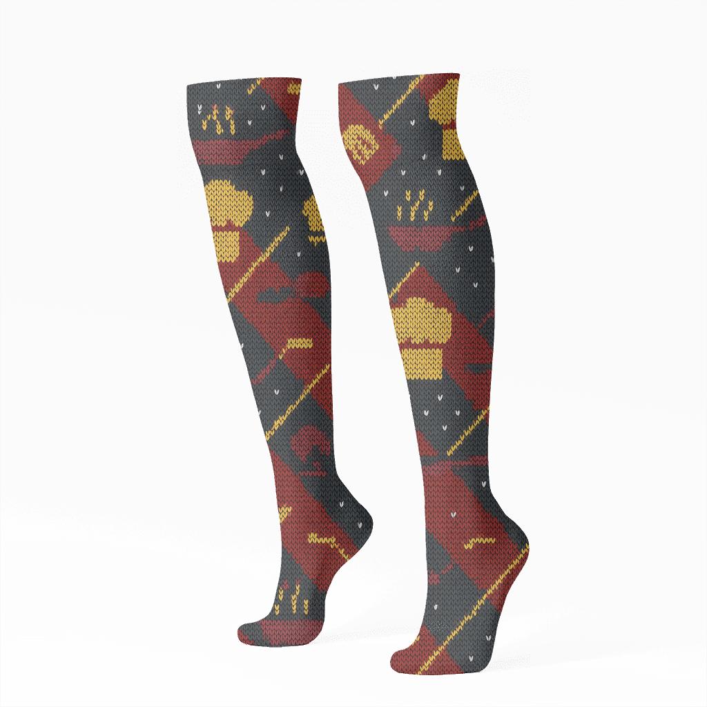 Chef-Hat Chevron Sizzle Weave trendy patterned knee-high socks