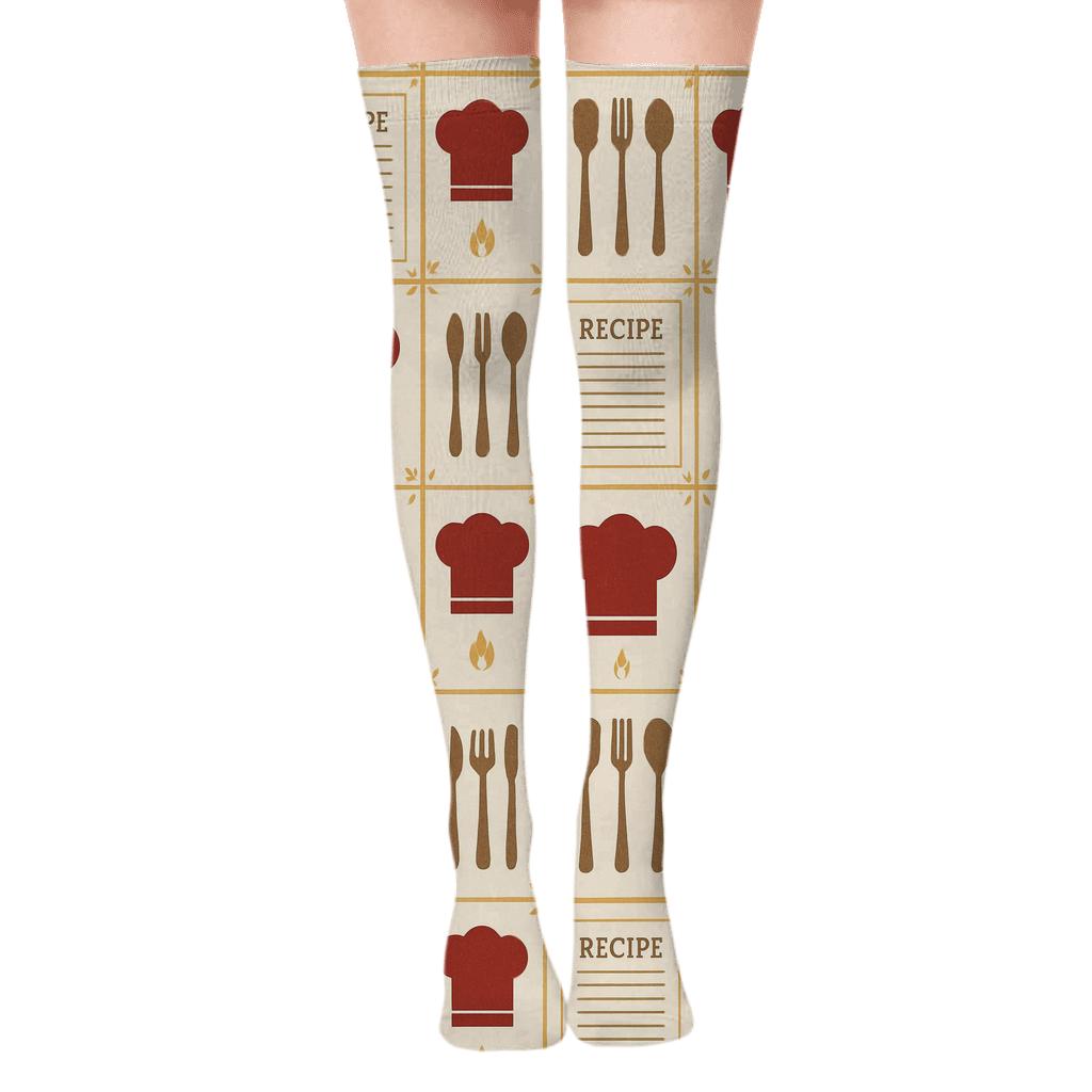 Vintage Recipe Tiles With Chef Motifs stylish fashion over-the-knee socks
