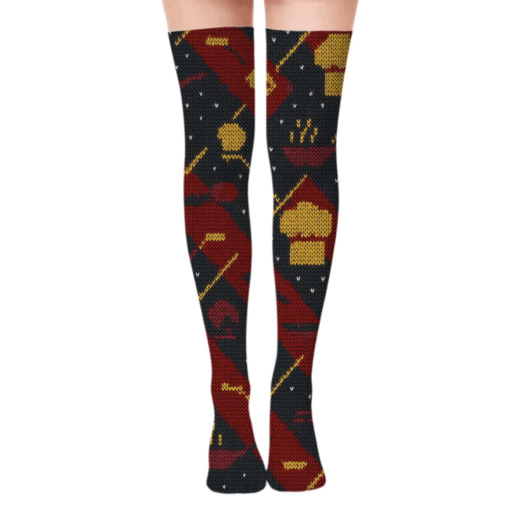Chef-Hat Chevron Sizzle Weave comfortable cotton over-the-knee socks