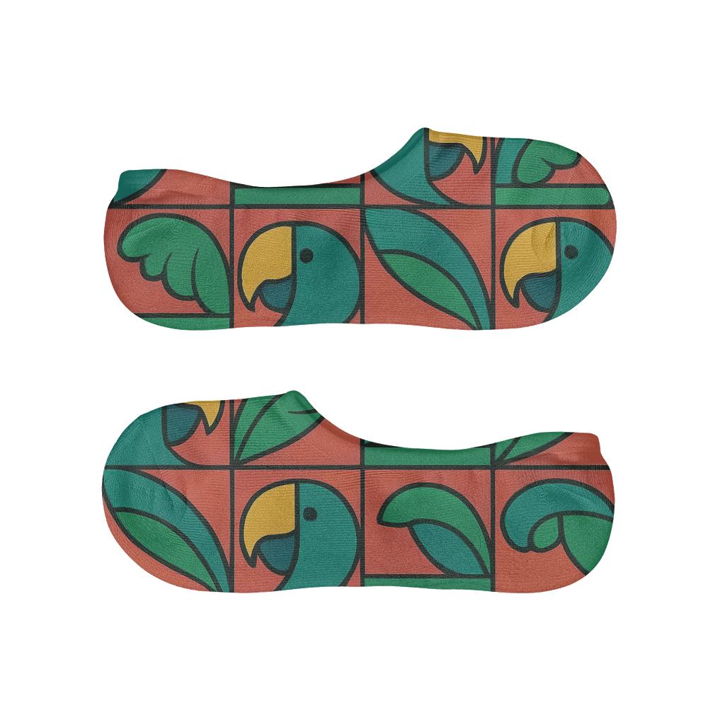 Parrot Beak Mosaic Grid On Coral Background custom no-show socks