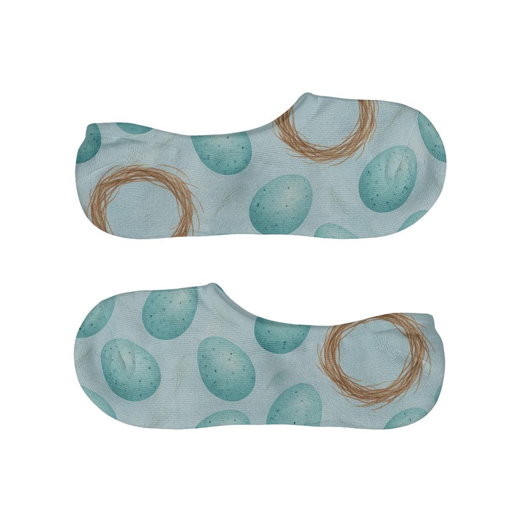 Robin Egg Scatter With Twig Rings On Light Blue Background breathable seamless no-show sockscustom no-show socks