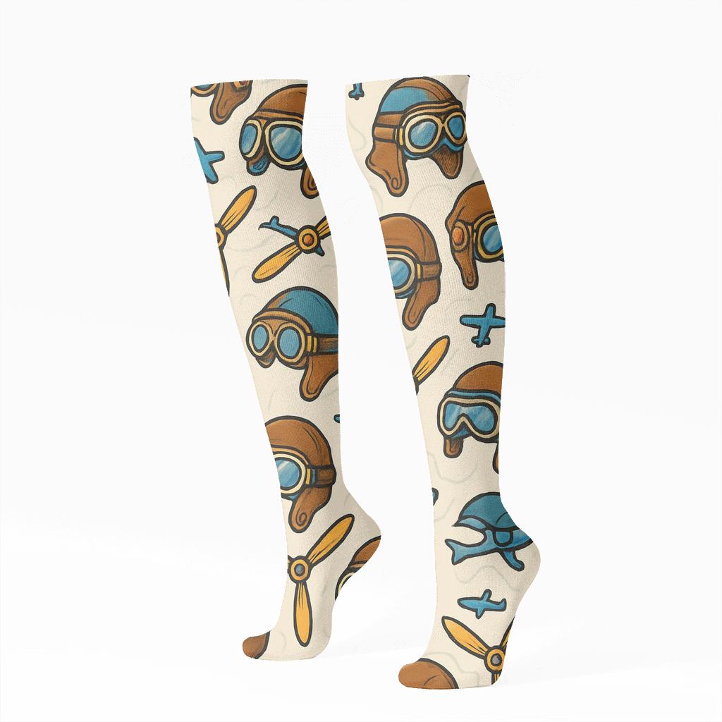 Cloud Atlas Pattern With Pilot Icons comfortable cotton knee-high socks