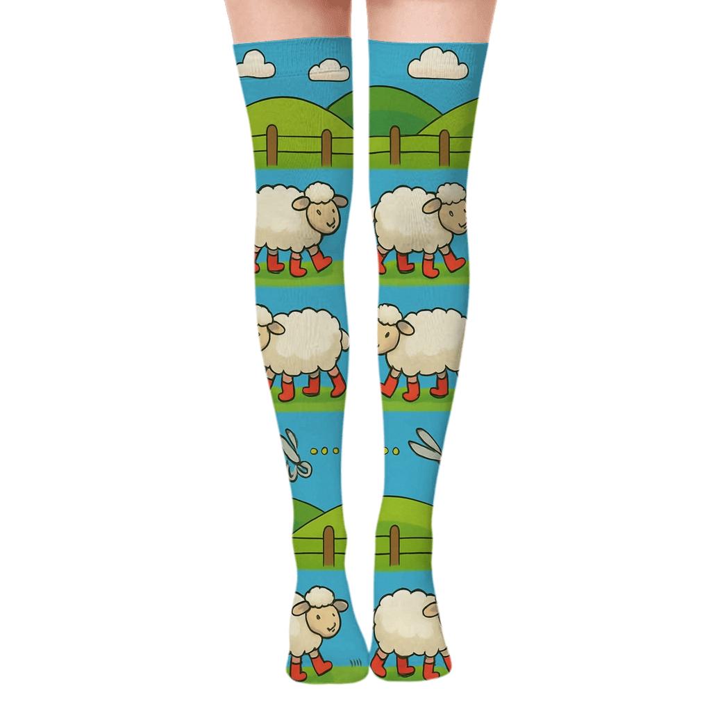 Rolling Hills Band Pattern, Sheep In Wellies custom over-the-knee socks