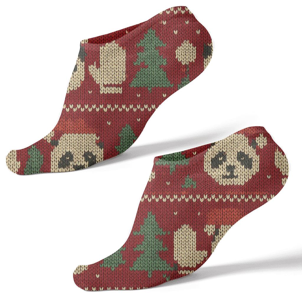 Knitted Panda Mittens Fair Isle Repeat On Red Background premium sports ankle socks
