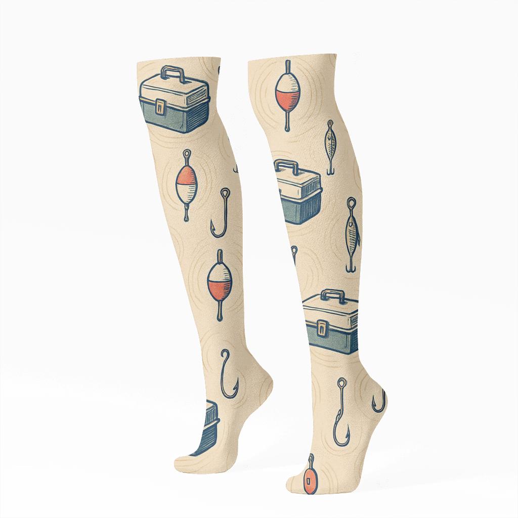 Tackle Box Lattice With Fisher Charm comfortable cotton knee-high socks