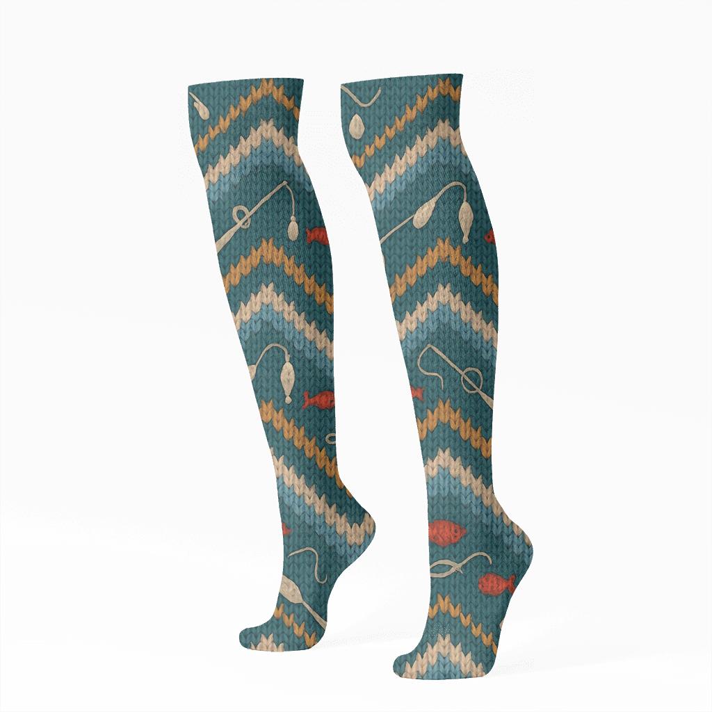 Knitted Fisher Ripple Chevron comfortable cotton knee-high socks