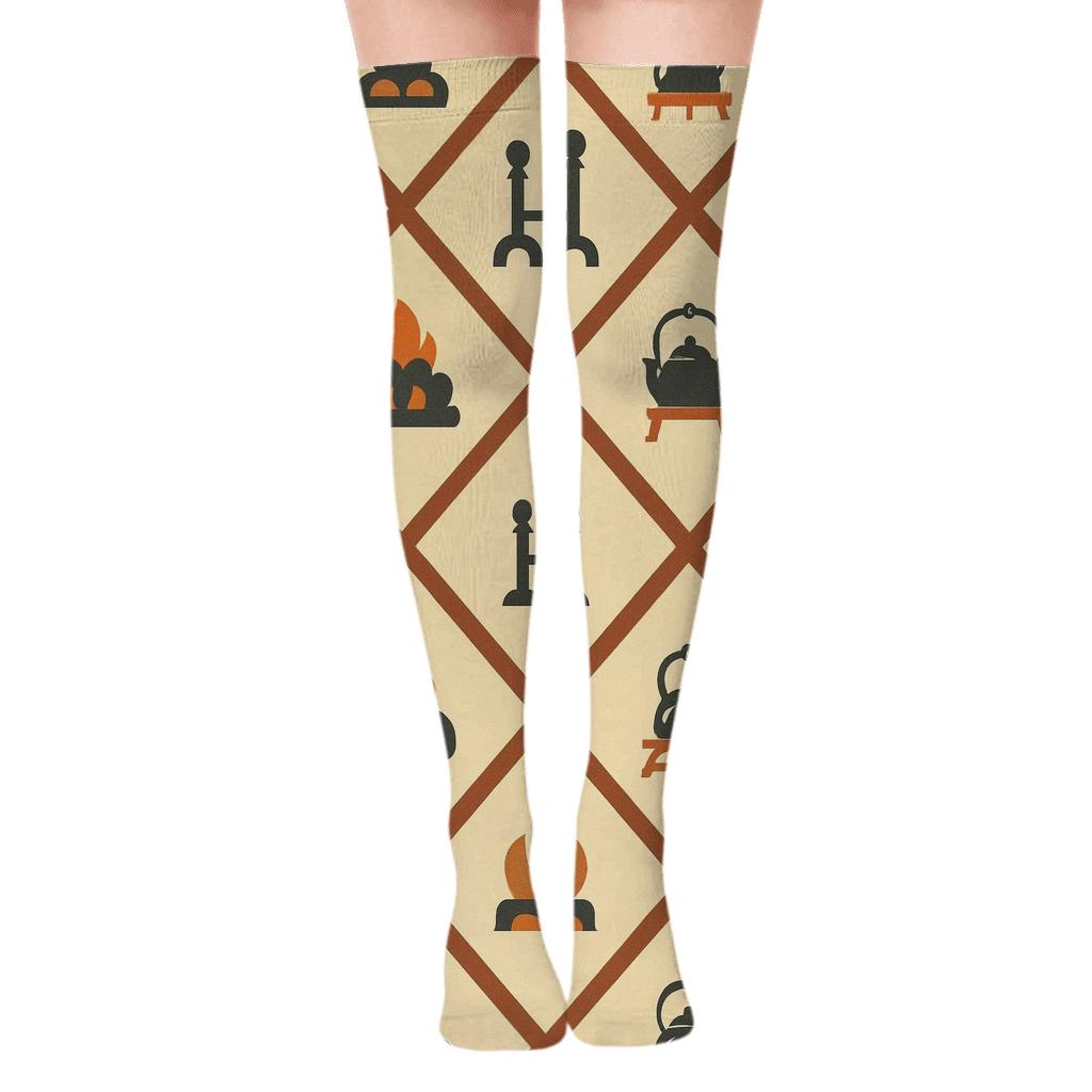 Hearth Tile Lattice With Heart Accent stylish fashion over-the-knee socks